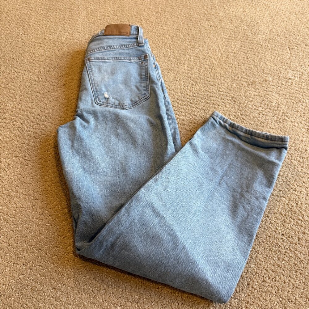 Madewell Jean Perfect Vintage Straight Light Wash Knee-Rip High Waist 24 #ND515 - Picture 15 of 16